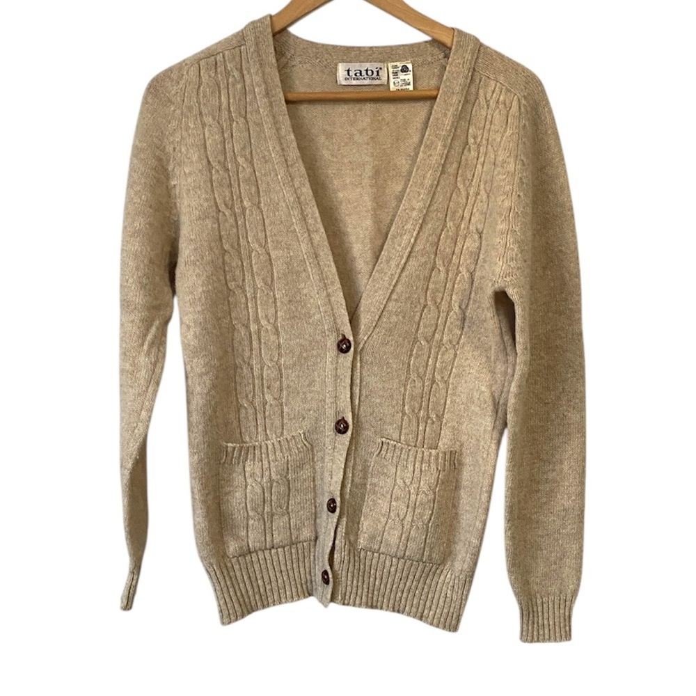 Vintage Tabi wool Women's Tan Cable Knit Cardigan button front size Small